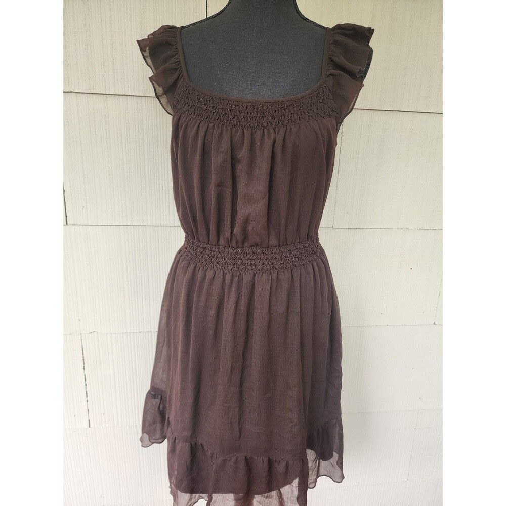 Old Navy Brown Polyester Flowy Dress Women's Size Small S  Elastic Waist